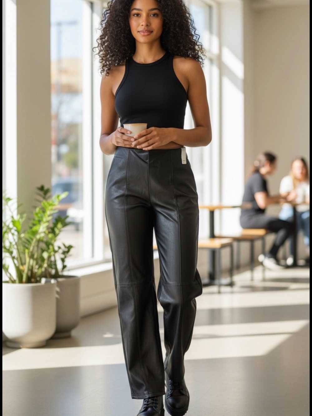 Halara Faux Leather Wide Leg Pants Black M Petite NWT High Rise